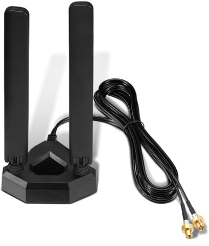 Eightwood Antena WiFi 7 WLAN 6E, 2,4GHz,5GHz,6 GHz tribanda, Base magnética | con Cable de extensión de 2 m, para PC, Bluetooth, Placa Base, Tarjeta PCI, WiFi, Router