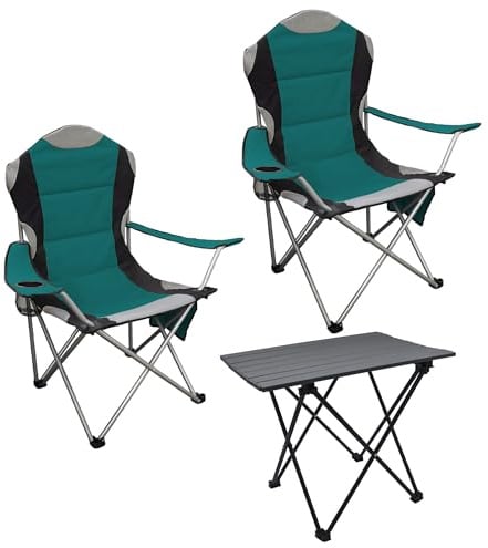 Spetebo Camping Sitzgruppe 3-teilig mit Aluminium Klapptisch und Tragetasche - grün - Garten Tischgruppe mit 2 Campingstühlen bis 150kg - Outdoor Angler Sitzgarnitur Tisch Stuhl faltbar