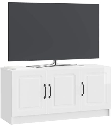 vidaXL TV-Schränk Hochglanz Weiß 99 x 34,5 x 47 cm Holzwerkstoff, Wohnzimmer, moderner Stauraum, rechteckiger TV-Ständer, vielseitiger Mediamöbel, stylisches Regal
