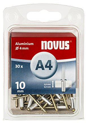 Novus Aluminium Blindnieten 10 mm, 30 Stück, Ø 4 mm, 5.0-6.5 mm Klemmlänge, Heftmittel für Nichteisen Metall und Stoffe