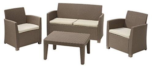 Allibert 212454 Lounge Set Corona (2 Sessel, 1 Sofa, 1 Tisch), Rattanoptik, Kunststoff, cappuccino