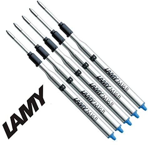 LAMY M16 5er Set Kugelschreiber-Großraummine aus Metall - Original Ersatzmine für alle Lamy Kugelschreiber Modelle - dokumentenecht - Strichbreite Breit in Tintenfarbe blau