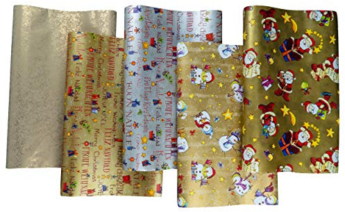 HRB Geschenkpapier Weihnachten - 5 Rollen à 2,00 x 0,70m, Verschiedene Motive - Weihnachtspapier jede Rolle foliert, Weihnachtsgeschenkpapier Ideal für Festliche Anlässe (Gold/Silber)