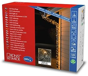 Konstsmide 3646-800 LED Lichterkette / für Außen (IP44) / VDE geprüft / 24V Außentrafo / 600 bernsteinfarbene Dioden / schwarzes Kabel, 600 LEDs, Bernstein