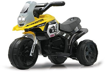 JAMARA 460226 - Ride-on E-Trike Racer gelb – 6V Akku, elektrisches Dreirad mit extra starkem Bürstenmotor, Stahlhinterachse, Stahlvordergabel, LED Frontlicht, Musik, ca. 1 Std. Fahrzeit
