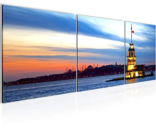 Runa Art - Bilder Istanbul Türkei 120 x 40 cm 3 Teilig Wandbild auf Vlies Leinwand Blau Mehrteilig Modern 604133a