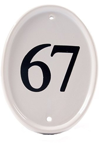 Numéro gravé ovale en céramique blanche.