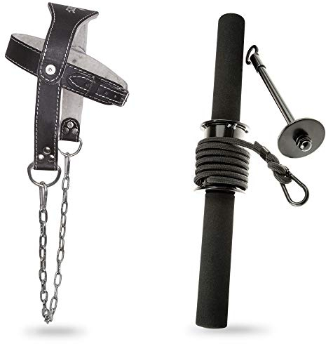 C.P. Sports Set Unterarmtrainer + Kopf und Nackentrainer, Nacken Trainer aus Leder mit Kette für Bodybuilding, Trainingshilfe, Krafttraining