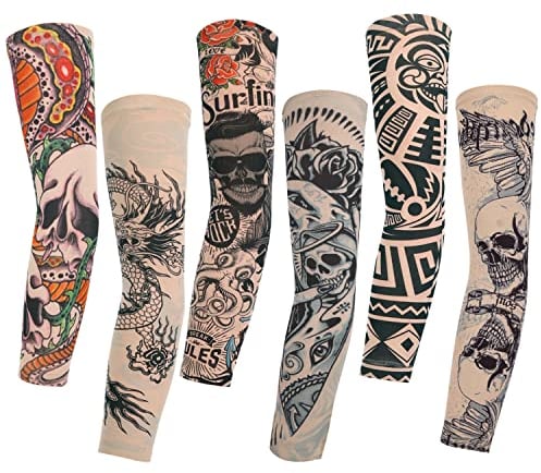 Konsait 6pcs Manche Bras Manchette Tatouage Faux Tatouage Tattoo Collant Manches Bras Glissement pour Homme Femme Unisexe Halloween