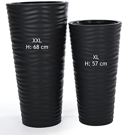 MELTOM Blumenkübel 3D Effekt Welle Slim Rund Einsatz Pflanzgefäß Set 2: XL XXL Anthrazit