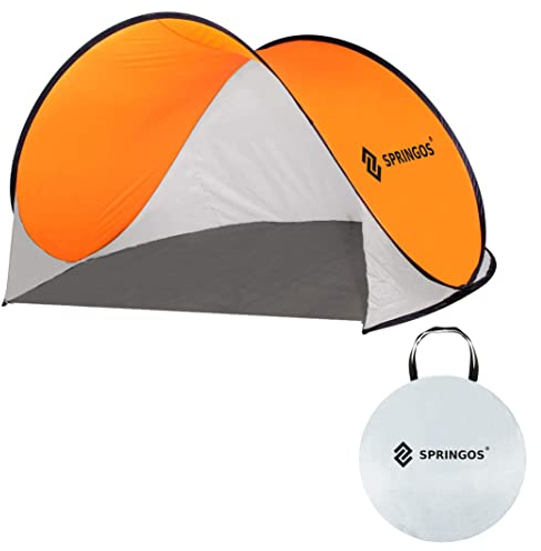 SPRINGOS Pop Up Zelt Strandzelt Gartenzelt Zelt mit Pop-Up-Fuktion Wurfzelt Sekundenzelt (Grau-Orange)