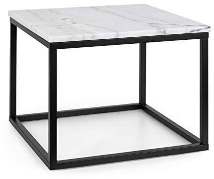 Besoa Volos - Couchtisch, Kaffeetisch Beistelltisch, Tischplatte: weißer Marmor, Indoor & Outdoor, Gestell: Metall, 20 x 20 mm, Farbe: Schwarz/Weiß, Größe: 50 x 40 x 50 cm (BxHxT)