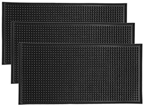 Homtone Lot de 3 Tapis de Service de Bar, pub, Tapis de Service en Caoutchouc antidérapant, Tapis de séchage pour Verre, comptoir, café, Whisky, Cocktail, Cuisine, Bar, Restaurant, Noir