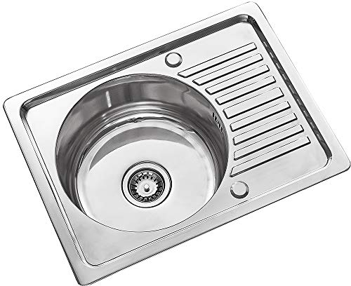 Panana Stainless Steel Round Kitchen Sink Single Bowl Reversible Drainer,Size L600mm x W450mm /Bowl Diameter 360mm