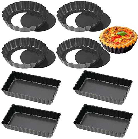Osuter 8PCS Quiche Tart Pan con Base Desmontable Antiadherentes Molde Tartaletas Acero Carbono Quiche Pan para Tartas de Frutas Pasteles Horneado de Galletas(4 pulgada)