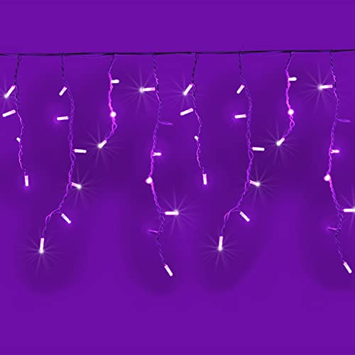Luccika Cascata di Stalattiti 5x0.7 mt con 200 MaxiLed Viola e flash Bianco Ghiaccio tenda a pioggia Professionale per uso esterno interno Prolungabile