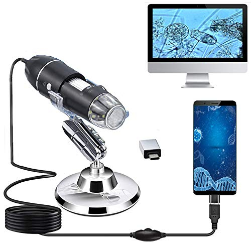 XVZ USB Digital Microscope, USB 2.0 Digital Mini Microscope 1600X Magnification, 8 LED Mini Camera with Stand, Compatible with Windows, Android and Mac
