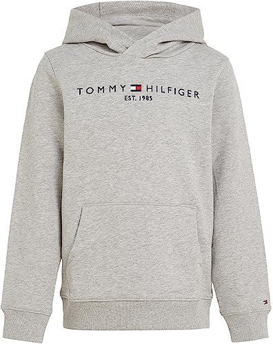 Tommy Hilfiger Felpa Bambini Unisex Essential Hoodie con Cappuccio, Grigio (Light Grey Heather), 14 Anni