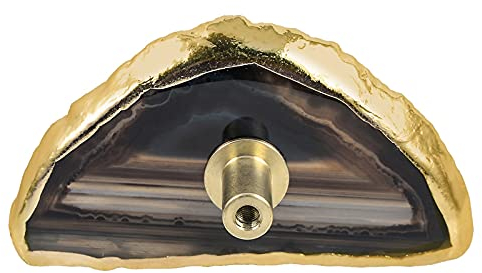 KYEYGWO 4 Stück Schwarz Achat Scheiben Möbelknöpfe mit Schraube, Unregelmäßig Messing Schubladenknöpfe Achatstück Schrankknöpfe Dekor Ziehgriff Stein Kommoden Knöpfe für Tisch, Tür, Schrank