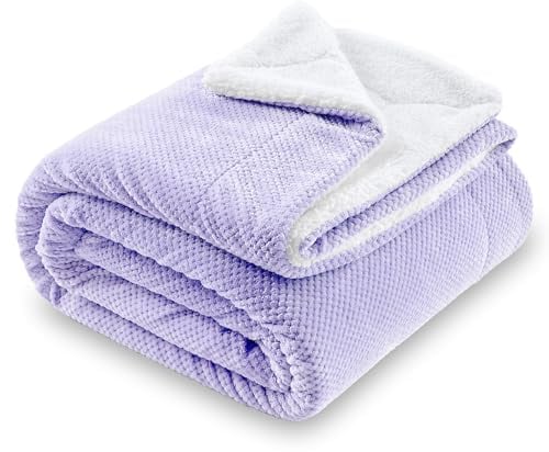 SOCHOW Waffel Sherpa Fleecedecke, superweiche, flauschig warme, leichte, Wendeplüschdecke für Bett, Sofa und Couch, 150 x 200 cm lila