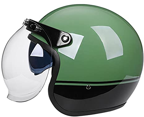 Vintage Motorrad 3/4 Helme Cruiser Retro Halbhelm Sommer Style für Herren und Damen DOT/ECE Approved Roller ATV Moped Open Face Elektrischer Sonnenschutzhelm, Grün/Weiß (55-62cm)