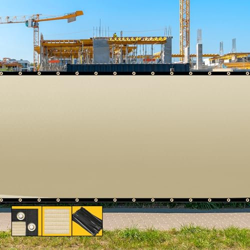 SHADESPEARE Sichtschutzzaun mit Bindungen und Ösen, strapazierfähig, für Gärten, Hinterhof, Terrasse, Tennisplatz, Pool, Bauprojekt, Outdoor-Events, 1,8 m x 3 m, Beige