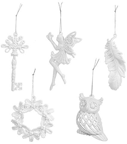 Amosfun 10 Stücke Styropor Figur Weihnachtsbaum Anhänger DIY Handwerk Bemalen Basteln Styropor Engel Eule Kranz Glitzer Xmas Deko Weihnachtsbaumschmuck Weihnachtsdeko Weiß