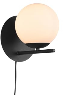 meineWunschleuchte Wandleuchte in Schwarz mit Glaskugel Weiß, Montage flexibel mit/ohne Stecker