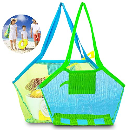2 Stücke Strandspielzeug Tasche Groß Sandspielzeug Netztasche Mesh Beach Bag Aufbewahrungstasche für Strandspielzeug - Wiederverwendbare Faltbare - Für Wasserspielzeug Urlaub (2)