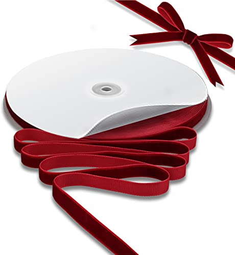 FATCAT Samtband Weinrotes 1cm - 27m Samt Band mit Spule - Vintage Geschenkband für Geschenke, Hochzeitsdeko, Blumen, DIY Basteln (Weinrot, 1cm X 30Yds)
