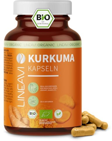LINEAVI Kurkuma 180 Kapseln Bio, frisch gemahlene Kurkuma-Wurzel in Bio-Qualität, aus der indischen Ayurveda Lehre, naturrein und vegan