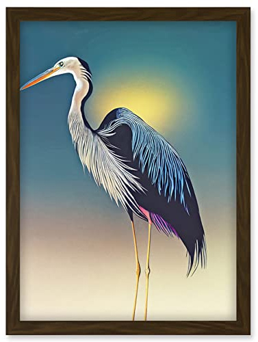Doppelganger33 LTD Heron Sunrise Bird Illustration Artwork Framed Wall Art Print A4