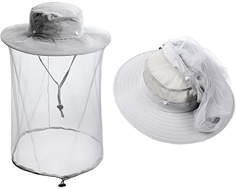 ZffXH Imkerhut Mit Schleier, Hellgrau Mesh Atmungsaktiv Mückenhut, Moskitonetz Hut, Sonnenhut Mit Moskitonetz Damen, Tropenhut Mit Moskitonetz, Herren Hut Mit Netz Sommerhut, Mosquito Hat