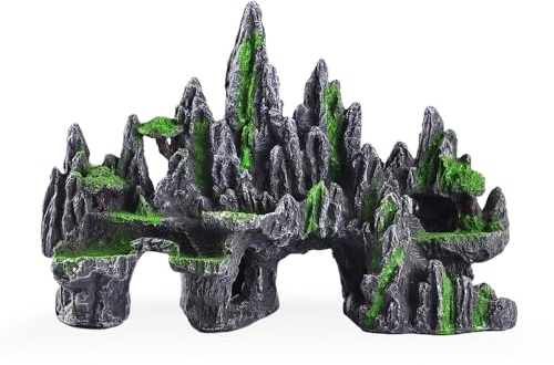 GOLOMOZ Große Aquarium-Dekorationen, Aquarium-Dekoration, Fels, Bergblick, Aquarium, Ornament, Baumhaus, Höhle, Aquarium, Felsen für große Aquarien, Glofish-Tank Dekorationen – 33 cm lang