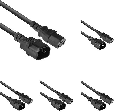 ACT Kaltgerätekabel 0.6m, C13 auf C14 Kaltgerätekabel Verlängerung, IEC Stecker auf Buchse 3 Pin- AK5029 Schwarz (Packung mit 5)