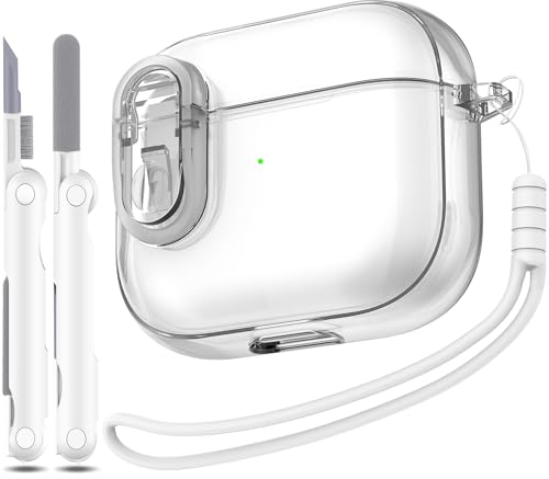 MHYALUDO Compatible with Airpods 3 Case Cover with Secure Lock, Compatible with Airpods 3rd generation 2021, Clear Soft Shockproof Case with Lanyard Cleaning Pen,White