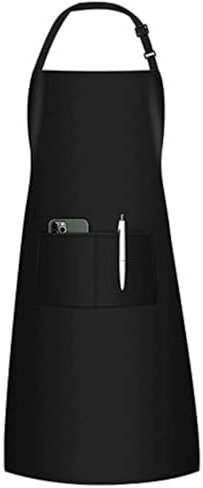 KHAOP Kitchen Adjustable Bib Apron with 2 Pockets Chefs Aprons Cooking Kitchen Apron for Men, Women with Long Ties - Black