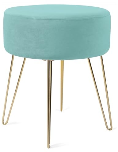 Zedelmaier Schminkhocker samt Schminktisch Hocker rund fußhocker Pouf fusshocker Polsterhocker für Wohnzimmer Schlafzimmer mit Metallbeinen (Grün