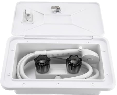 LANNADD Außendusche für Wohnmobile, Rv Duschbox Kit Rv Duschkabine Außenduschkabine, Mit Heiß und Kalt Schalter Geeignet für Schiffe Wohnmobile Transporter Anhänger und Wohnwagen (Weiß)