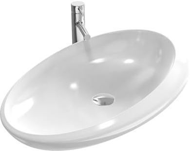 EMKE Oval Waschbecken Aufsatzwaschbecken 49 x 31 x 15 cm, Klein Waschbecken Gäste WC, Handwaschbecken Bad Keramikwaschbecken Waschschale Waschtisch Weiß