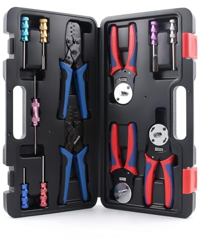 Newdeli Deutsch Crimpzangen-Set, Wetter-Packung, Crimpzange, geschlossener Schaft und offener Zylinder, mit Deutsch Pin-Entfernungswerkzeug, Draht-Crimpverbinder, Werkzeug für DT Solid Contacts Molex