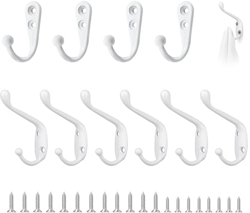 JRJRN 10 ganci appendiabiti a doppio zinco, con vite di lunghezza, ganci appendiabiti, ganci da avvitare, colore bianco, per ufficio, camera da letto