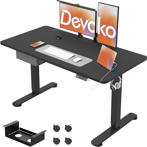 Devoko 140x60 cm Scrivania Regolabile in Altezza, Scrivania Elettrica per Lavoro in Piedi, Scrivania da Ufficio e Casa, Standing Desk Scrivania Studio in Casa con Piano Assemblato, Nero