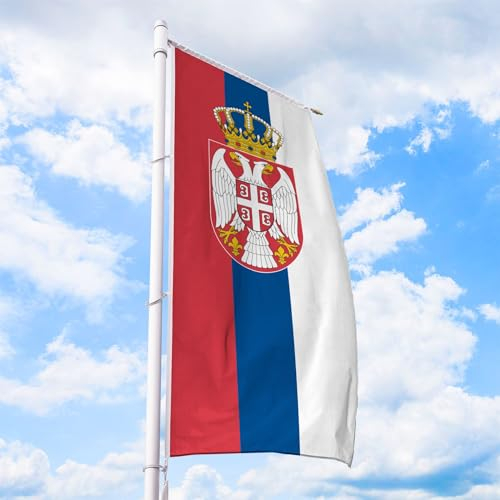 Serbien Flagge 80 x 200 cm - für Fahnenmast, Serbienfahne aus reißfestem Fahnen-Polyester-Stoff, Hissfahne Hochformat für Querausleger wetterfest und UV-beständig