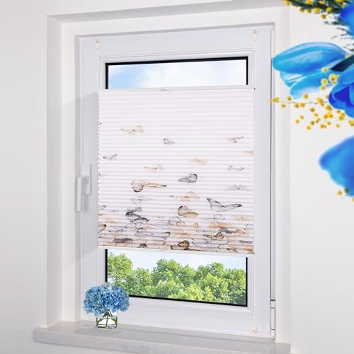 Grandekor Plissee ohne Bohren mit Muster Schmetterling 70x130cm, plissees klemmfix Sichtschutz und Sonnenschutz Blickdicht Faltrollo Lichtdurchlässig Rollos für Fenster ohne Bohren