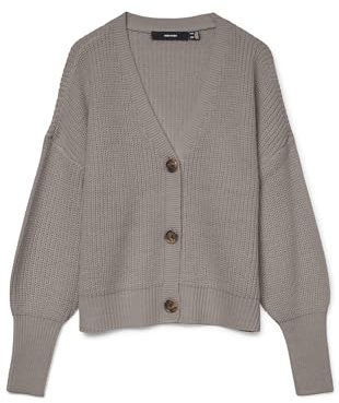 VERO MODA Vmlea LS V-Neck Cuff Cardigan Noos, Maglione Donna, Moon Rock, L