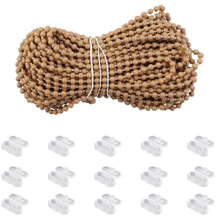 Wealrit Rollo-Perlenkette mit 15 Verbindungsstücken, Rollo-Kette, Jalousienkette, Perlenschnur, Raffrollo-Teile (braun)