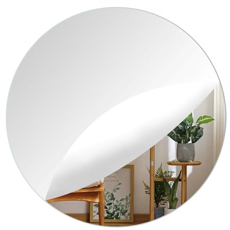 Honcet 4 Pcs Mirror Stickers Round 30cm, Self Adhesive Stick on Mirror Tiles for Wall, Circle Tile Stickers Acrylic for Home Bathroom, Door (2mm Thick)