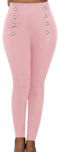 Onsoyours Pantaloni Donna Elasticizzati Skinny Slim Estivi Vita Alta Casual Eleganti Pantalone Jegging A Rosa L