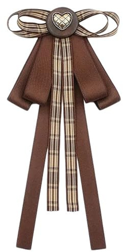 Yilingjc Nœud Papillon Vintage en Ruban à Carreaux Bruns - Broche Épingle pour Femme et Fille - Style Japonais Preppy - Uniforme - Nœud Pré-noué - Corsage Cravate